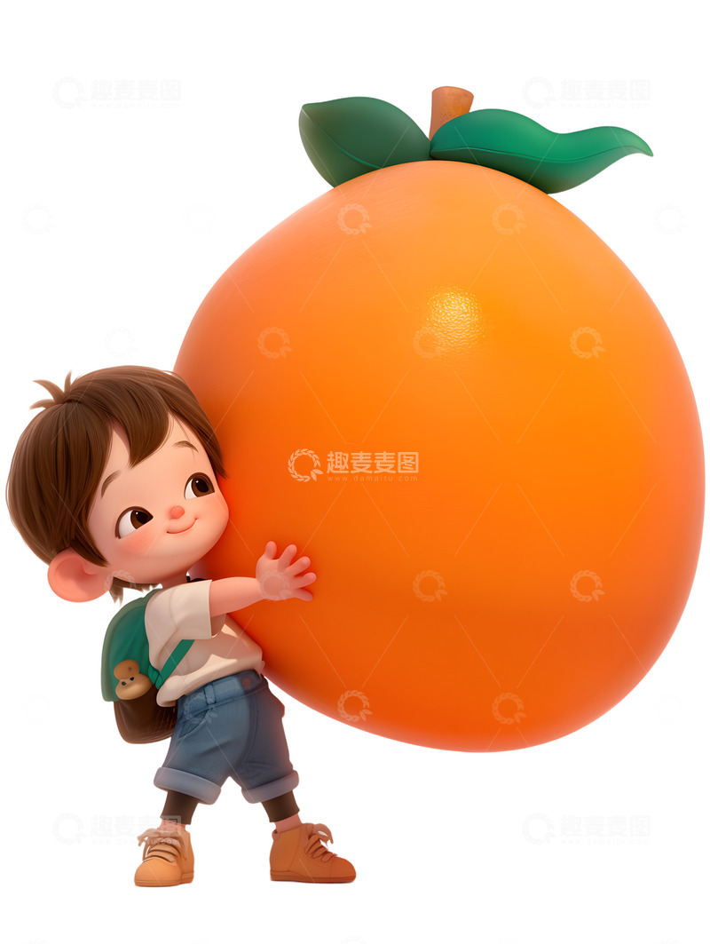 高清大图下载【趣麦麦图】小孩子抱着大橙子