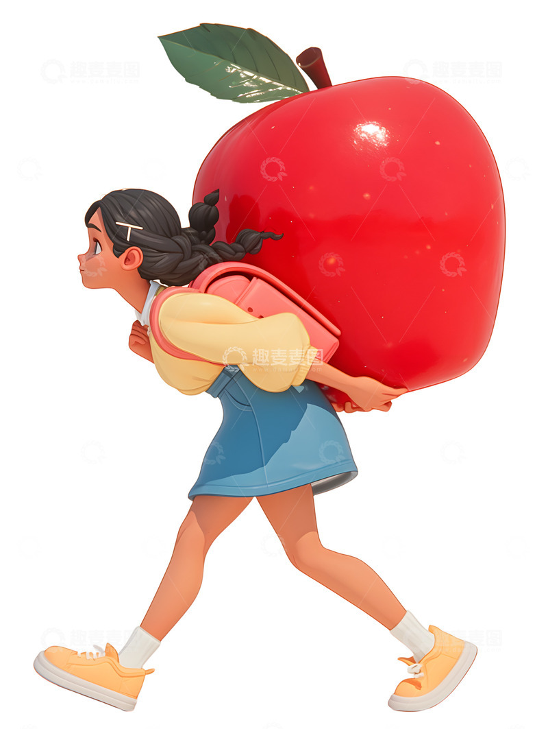 高清大图下载【趣麦麦图】卡通小孩背着大苹果