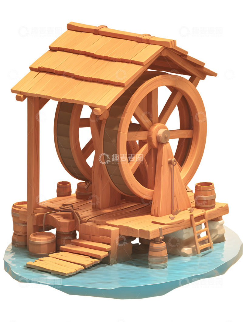 高清大图下载【趣麦麦图】卡通小水车农业