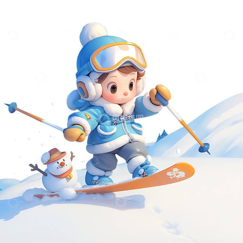 高清大图下载【趣麦麦图】卡通简约滑雪的小孩