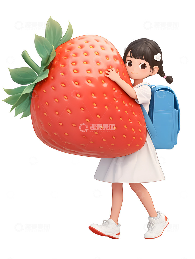高清大图下载【趣麦麦图】女孩子抱着大草莓
