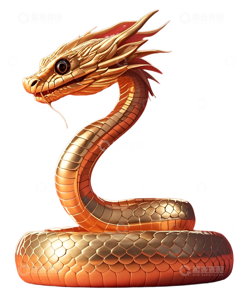 高清大图下载【趣麦麦图】春节金蛇立体纯金新年生肖