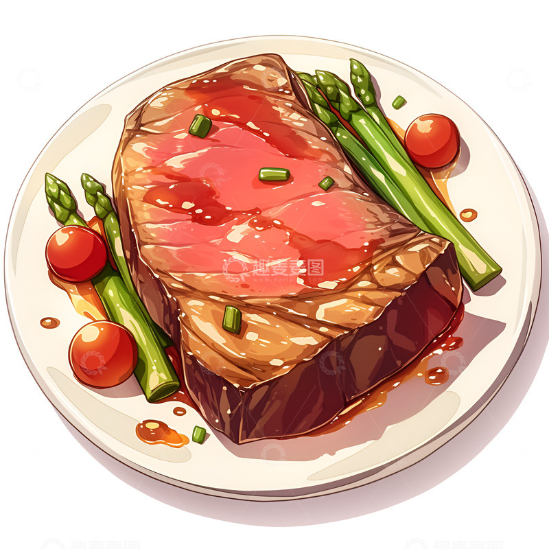 高清大图下载【趣麦麦图】卡通简约牛排芦笋