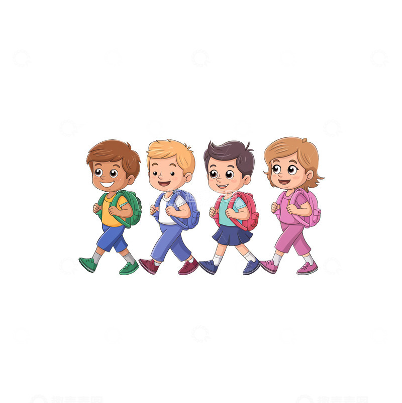 高清大图下载【趣麦麦图】学生们放学背着书包排队行走