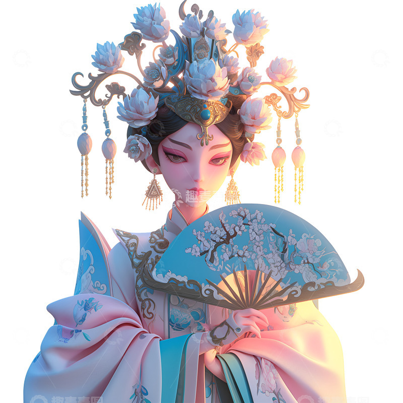 高清大图下载【趣麦麦图】卡通简约拿着扇子的花旦