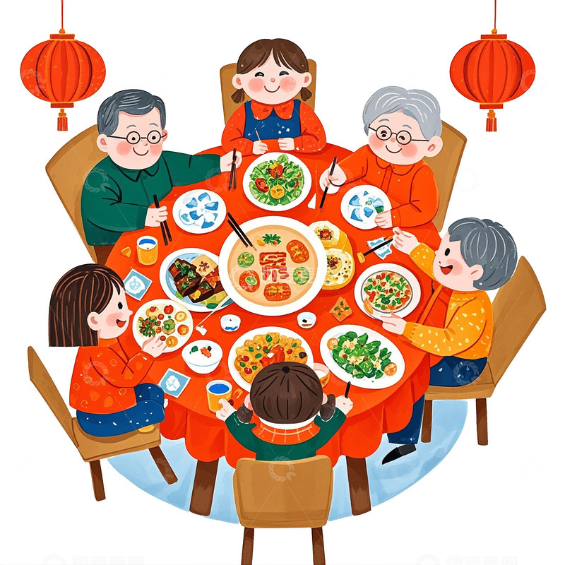 高清大图下载【趣麦麦图】一家人坐在一起吃年夜饭