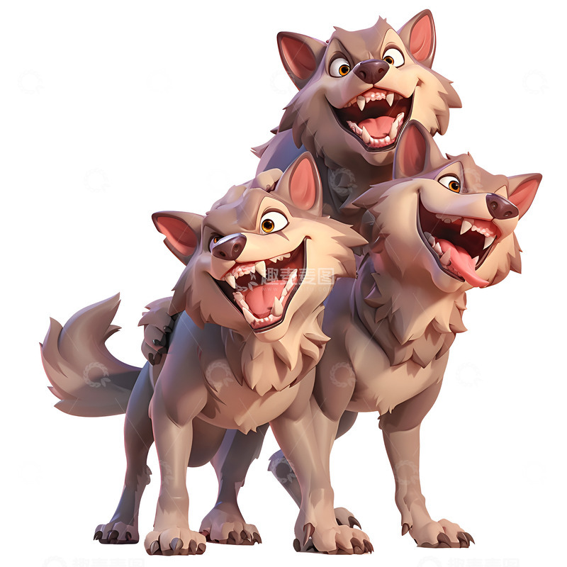 高清大图下载【趣麦麦图】卡通简约三头狼