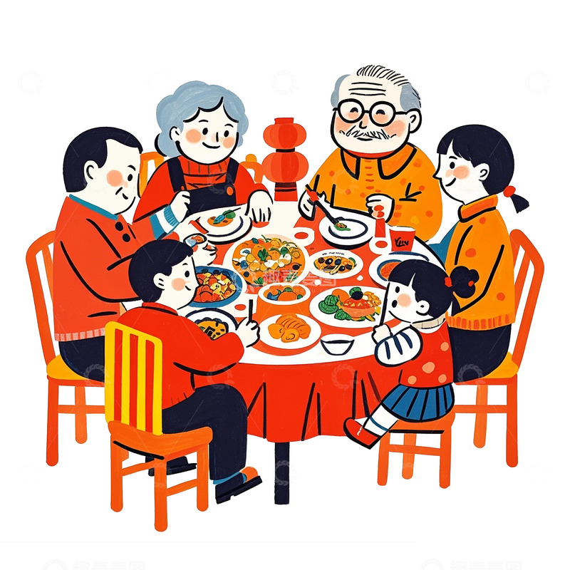 高清大图下载【趣麦麦图】一家人坐在一起吃团圆饭