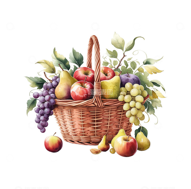 高清大图下载【趣麦麦图】满满的水彩水果篮子