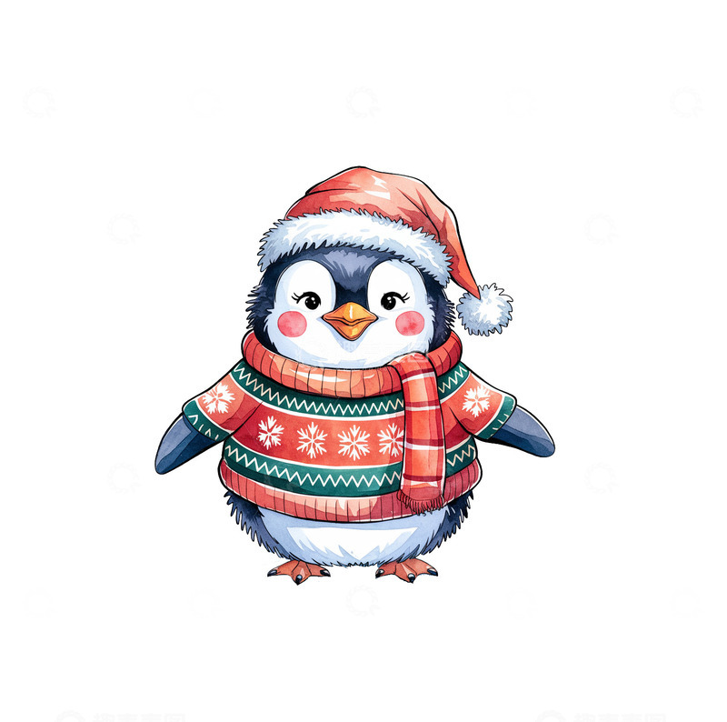 高清大图下载【趣麦麦图】可爱的小企鹅穿着圣诞装备