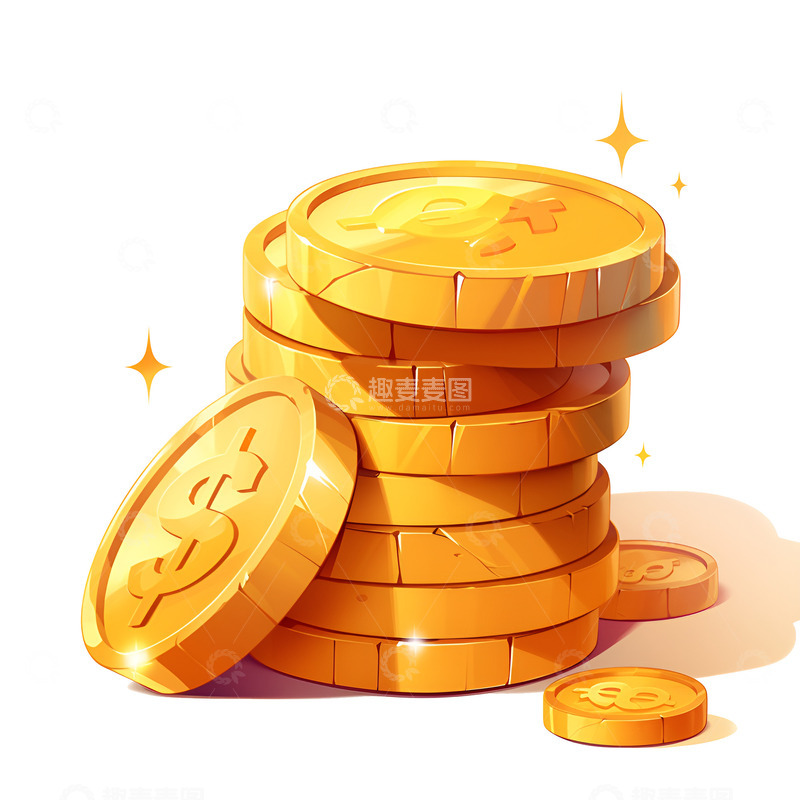 高清大图下载【趣麦麦图】卡通简约一堆金币