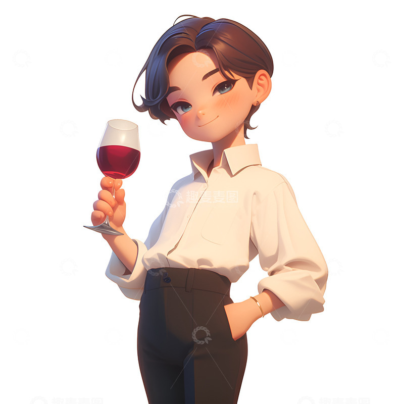 高清大图下载【趣麦麦图】卡通简约端着红酒杯的男孩