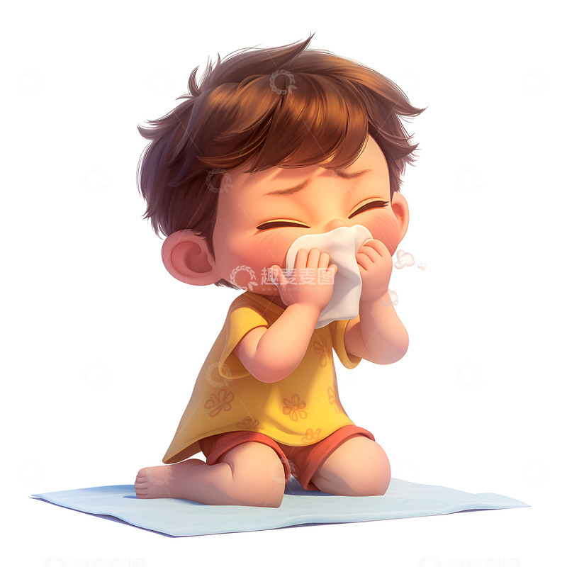 高清大图下载【趣麦麦图】卡通简约打喷嚏的孩子