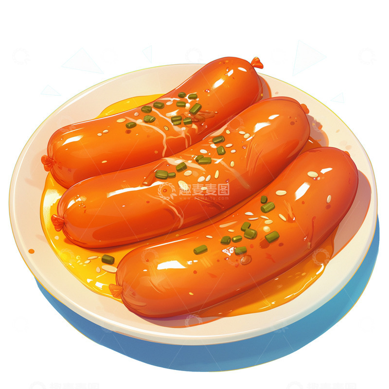 高清大图下载【趣麦麦图】卡通简约一盘烤肠
