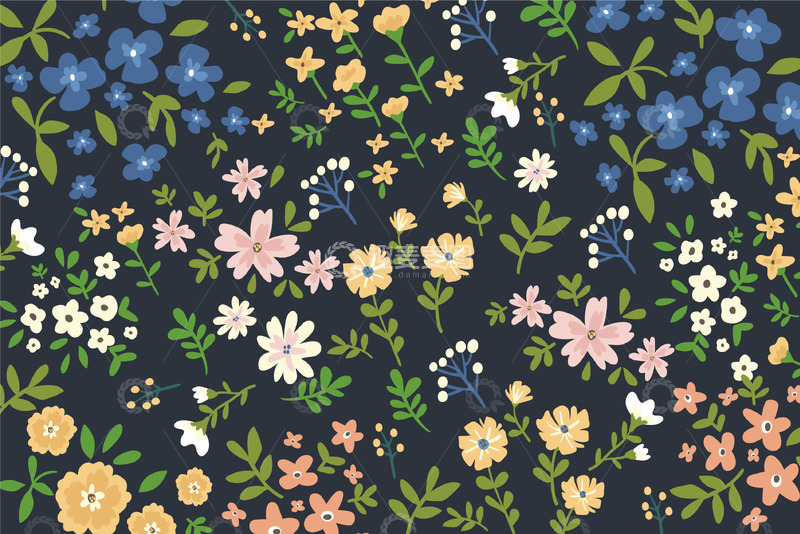源文件下载【趣麦麦图】多彩花卉深蓝背景