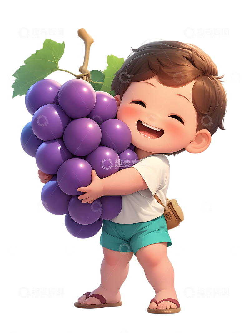 高清大图下载【趣麦麦图】可爱的小孩抱着紫葡萄