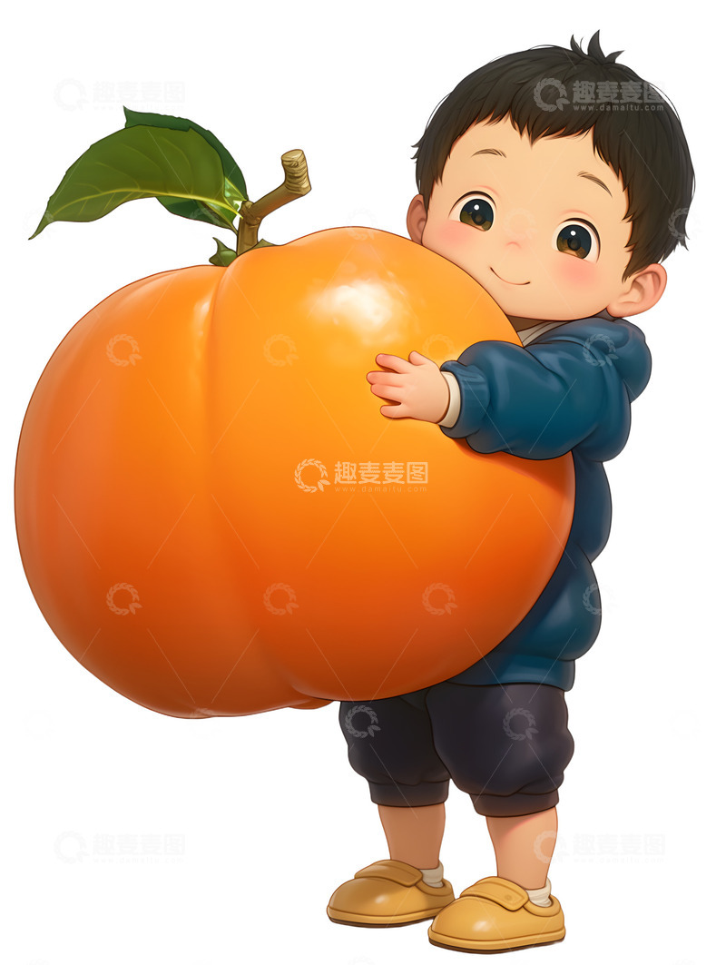 高清大图下载【趣麦麦图】男孩子抱着大柿子