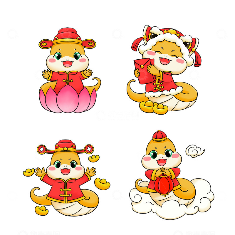 源文件下载【趣麦麦图】蛇年卡通形象插画