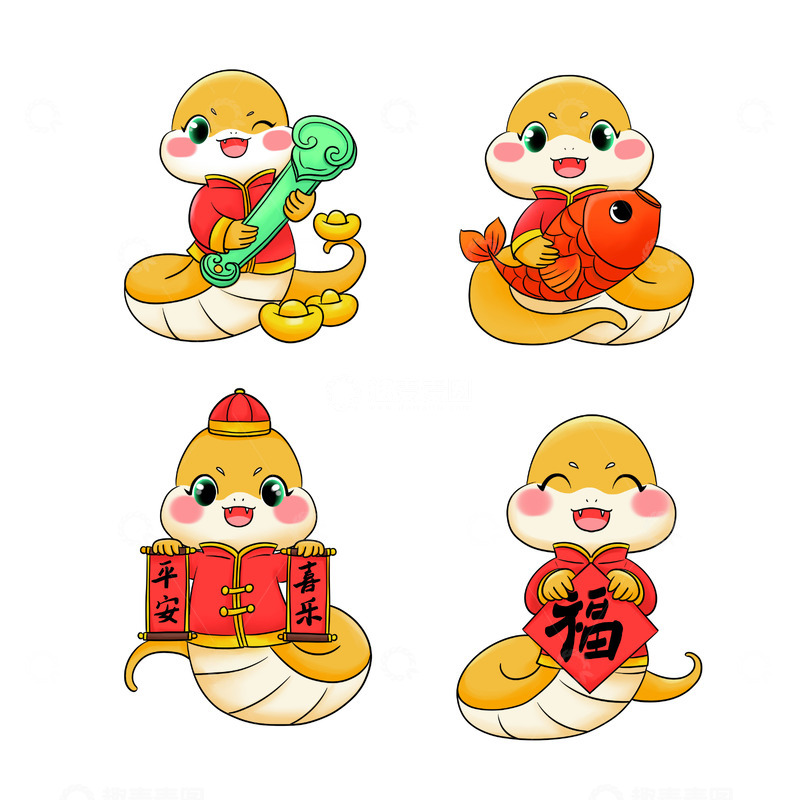 源文件下载【趣麦麦图】-蛇年卡通蛇年元素春节元素