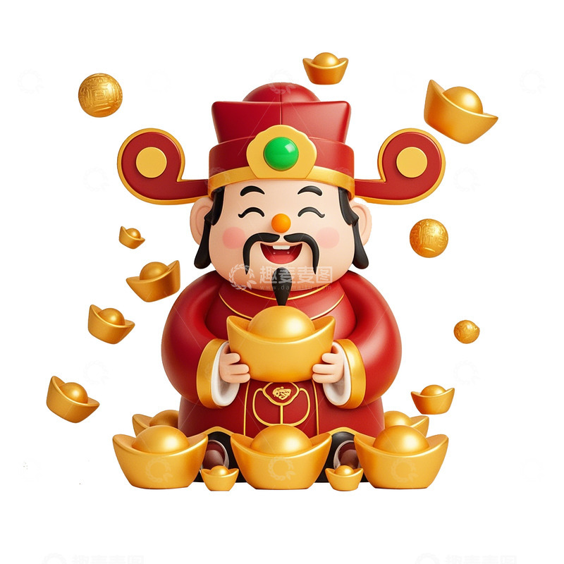 高清大图下载【趣麦麦图】立体财神爷手托着金元宝