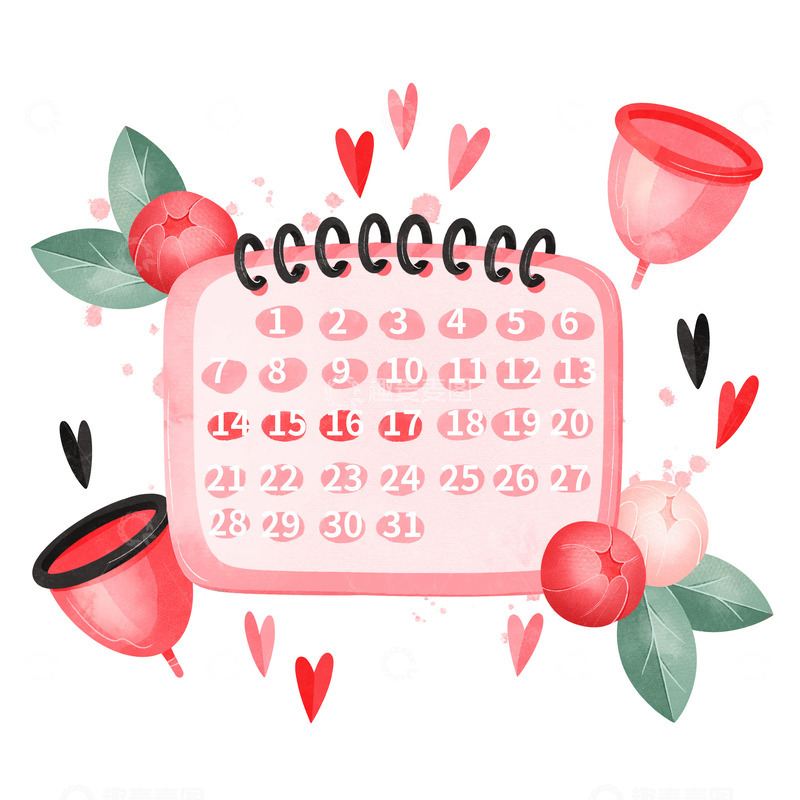 源文件下载【趣麦麦图】手绘浪漫温馨月历插画