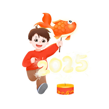 跨年人物卡通元素插画