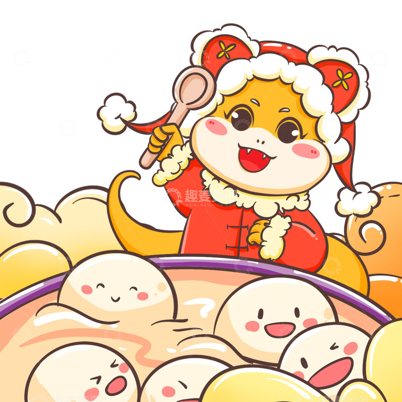 源文件下载【趣麦麦图】蛇年元宵节卡通元素插画