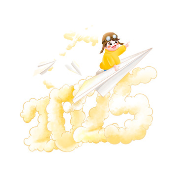 跨年新年创意数字儿童插画