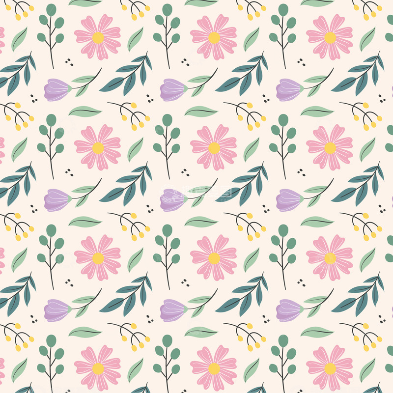 源文件下载【趣麦麦图】清新自然花卉叶子无缝图案