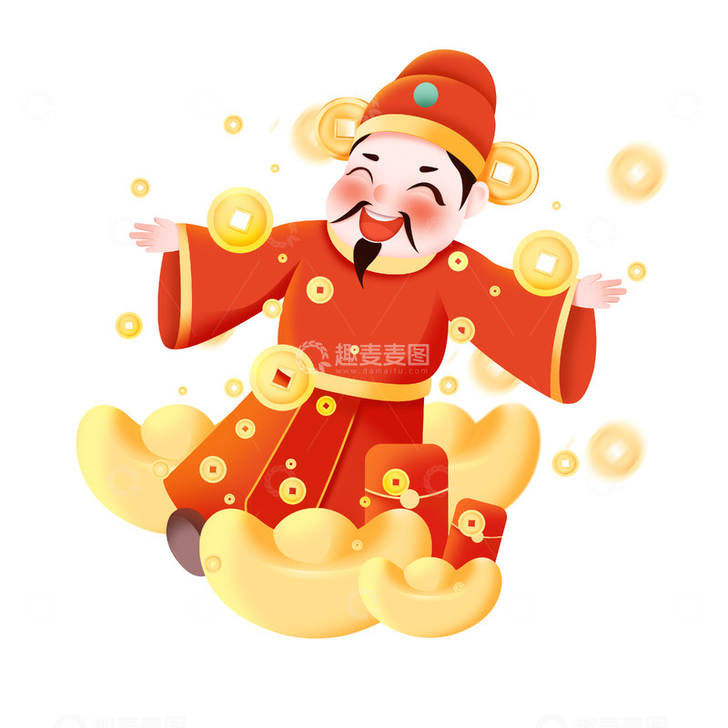 源文件下载【趣麦麦图】简约春节迎财神元素