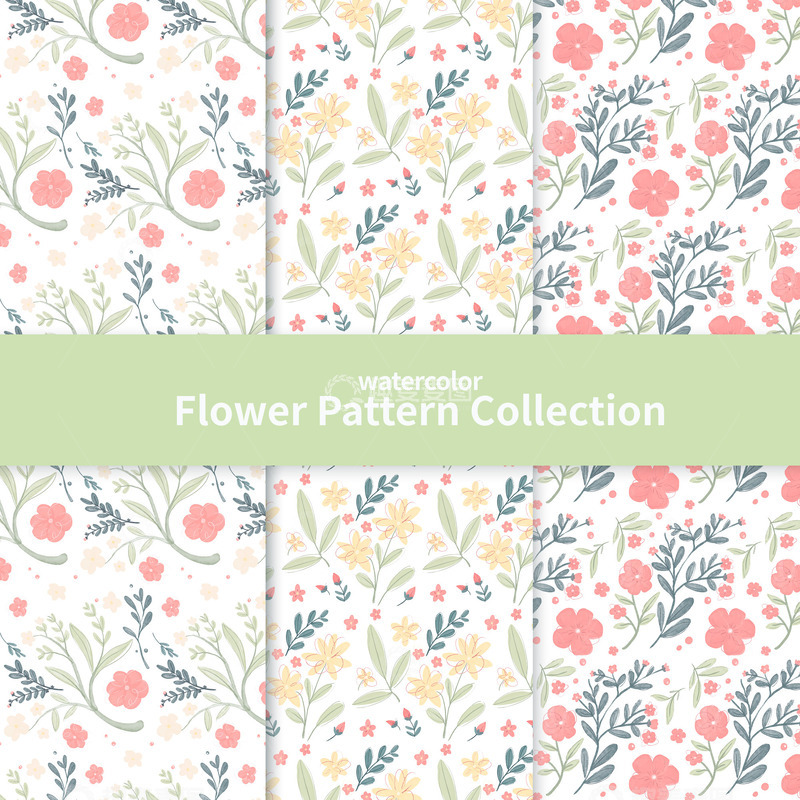 源文件下载【趣麦麦图】水彩花卉图案集合