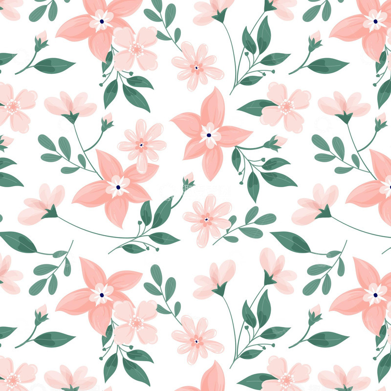 源文件下载【趣麦麦图】清新自然五瓣花卉无缝背景