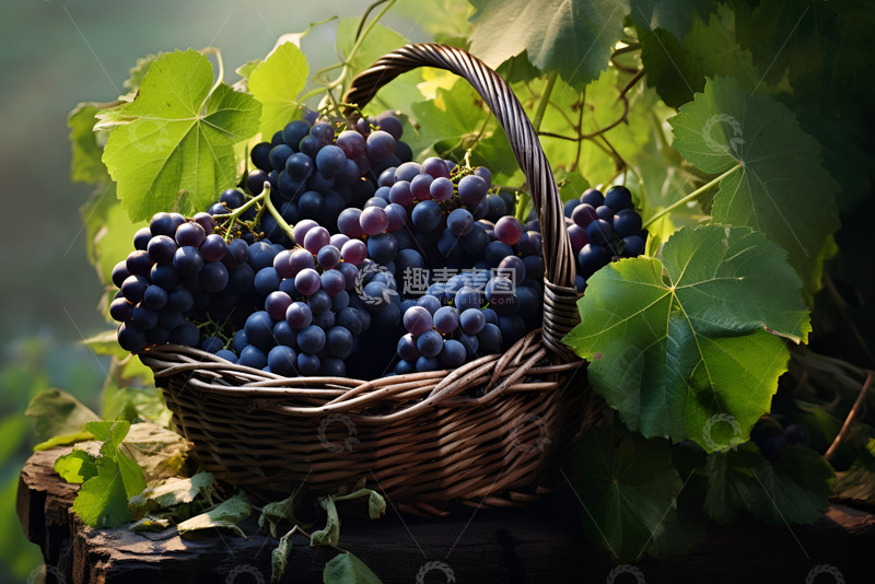 高清大图下载【趣麦麦图】一篮筐紫色的葡萄
