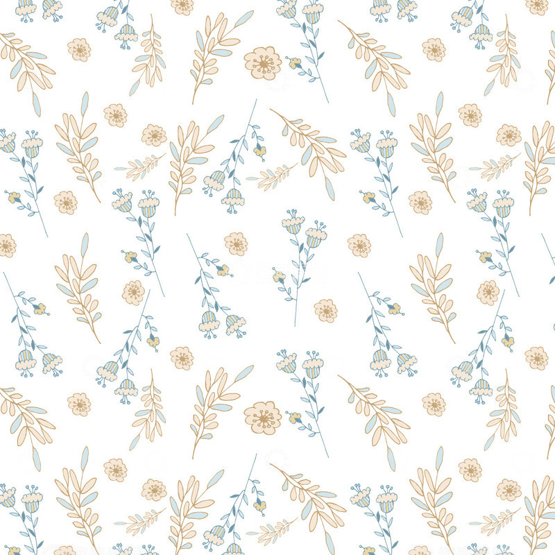 源文件下载【趣麦麦图】淡蓝米色小花叶子图案