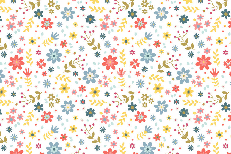 源文件下载【趣麦麦图】多彩花卉随机分布装饰图案