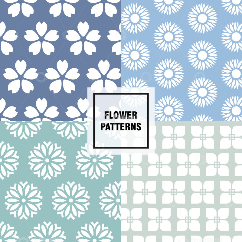 源文件下载【趣麦麦图】蓝白花卉与几何无缝图案集