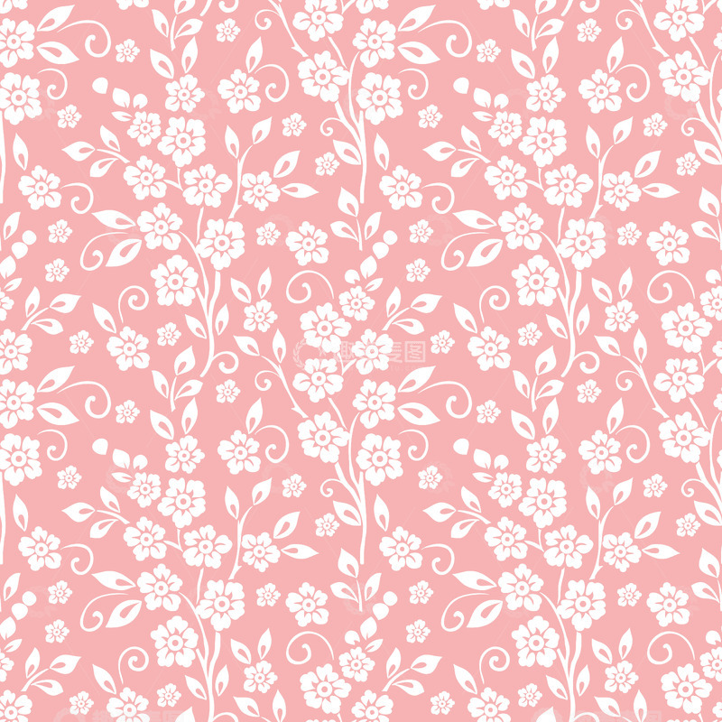 源文件下载【趣麦麦图】白色花卉叶子无缝图案
