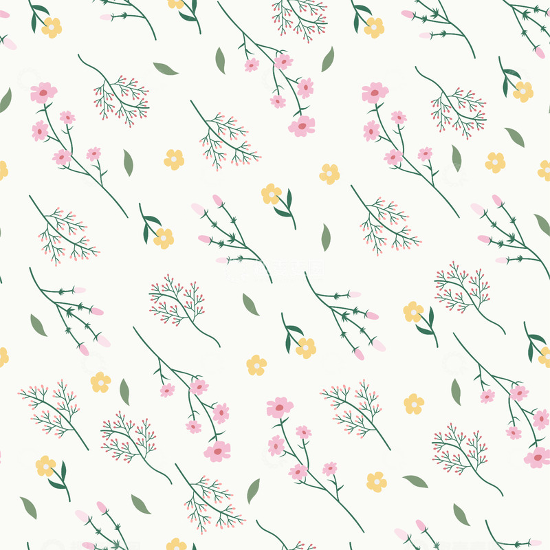 源文件下载【趣麦麦图】清新自然花卉无缝随机图案