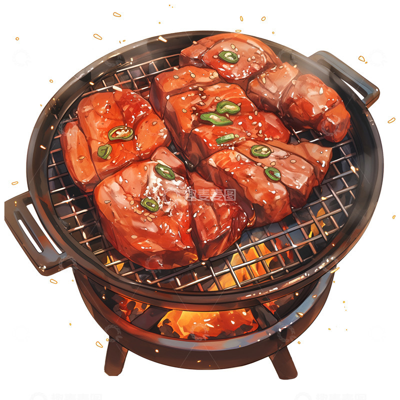 高清大图下载【趣麦麦图】卡通简约炭火烤肉