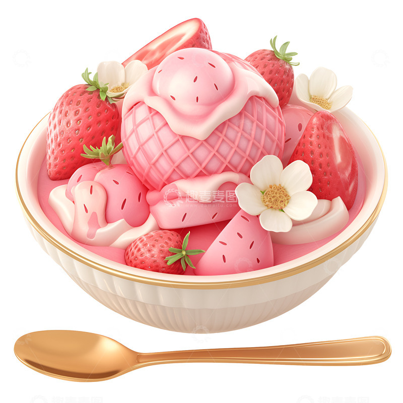 高清大图下载【趣麦麦图】卡通简约草莓奶油冰激凌