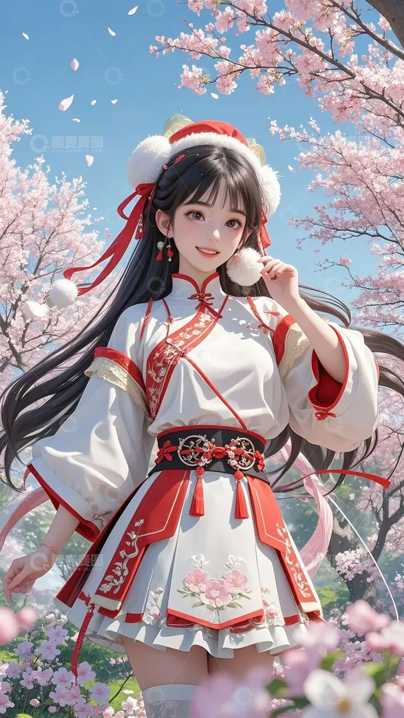 高清大图下载【趣麦麦图】樱花树下的少女