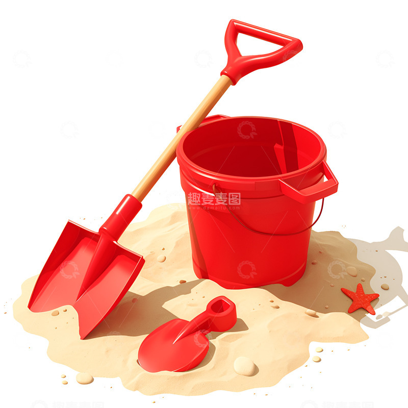 高清大图下载【趣麦麦图】卡通简约沙滩桶子和铲子