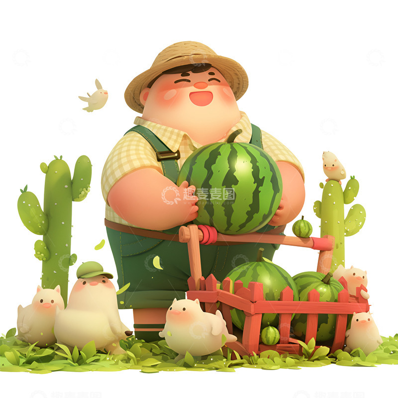 高清大图下载【趣麦麦图】卡通简约西瓜丰收