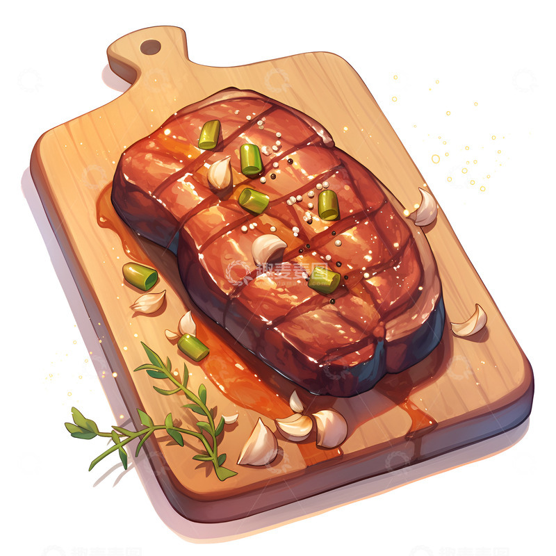高清大图下载【趣麦麦图】卡通简约案板上的牛排