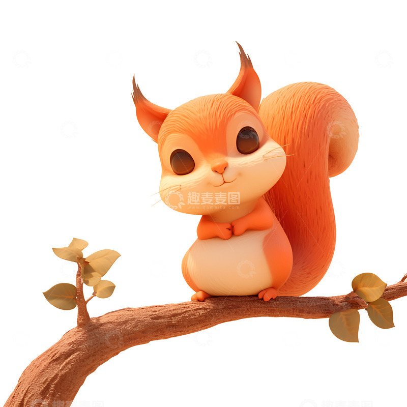 高清大图下载【趣麦麦图】卡通简约站在树枝上的小松鼠