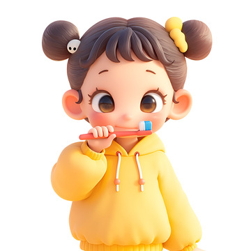 卡通简约刷牙的小孩