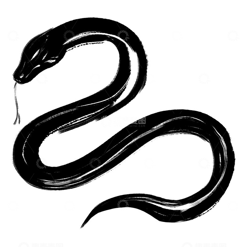 源文件下载【趣麦麦图】笔触水墨蛇手绘插画