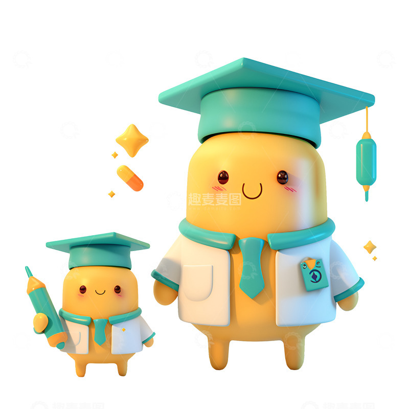 高清大图下载【趣麦麦图】卡通简约带着学士帽的玩偶