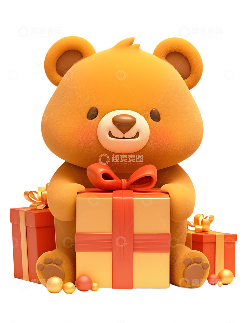 高清大图下载【趣麦麦图】卡通小熊抱着礼盒