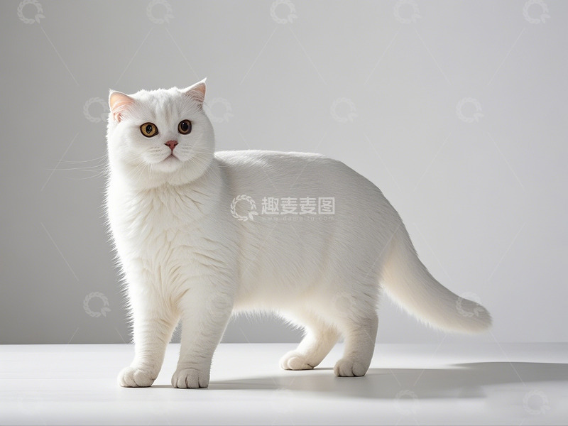 高清大图下载【趣麦麦图】白色肥胖猫咪摄影素材